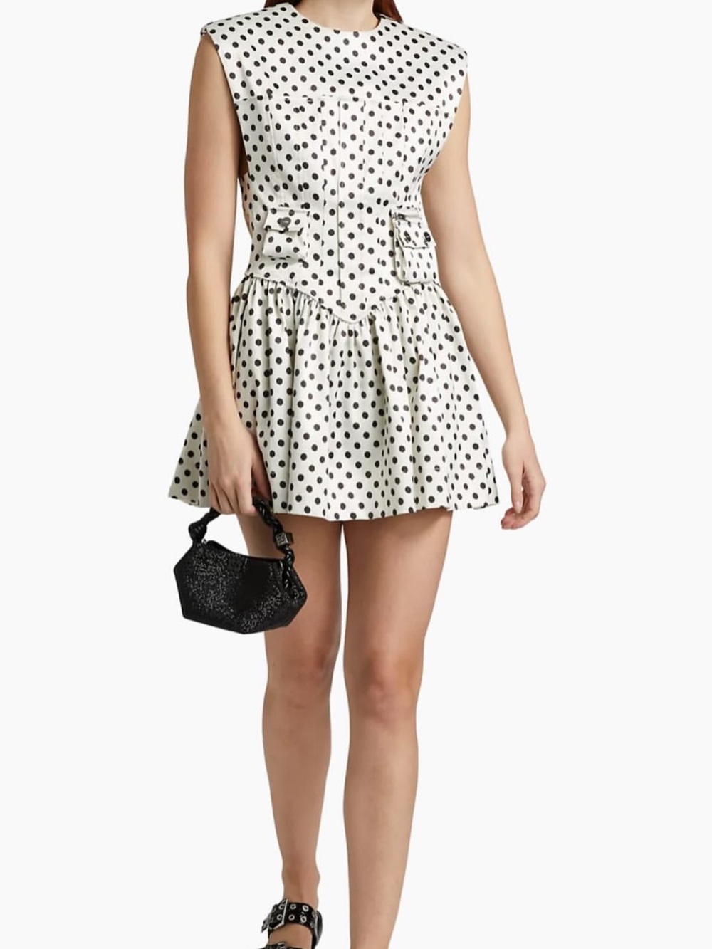 Ganni White Polka Dot Sleeveless Mini Dress - Picture 2 of 4